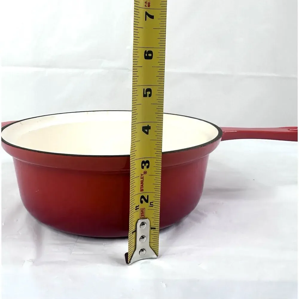 Technique Enameled Cast Iron Sauce Pan Vintage Red Orange MCM